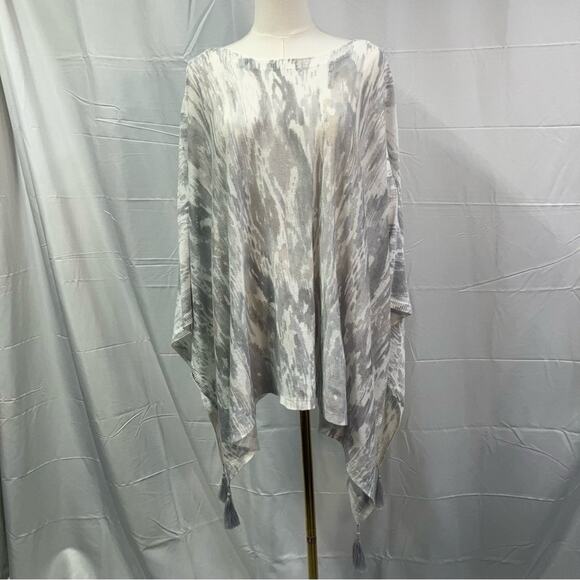 J.‎ Jill Linen Artsy Poncho One Size Coastal Clean Girl Beachy Boho Fringe - Picture 2 of 13